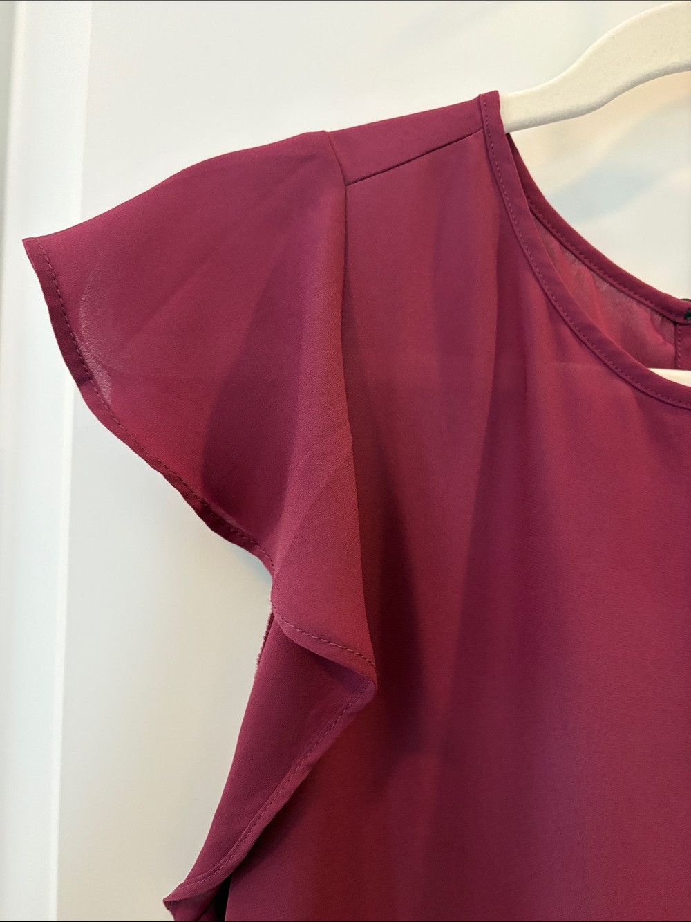 LOFT Ruffle-Sleeve Plum Shell Top - Picture 3 of 4